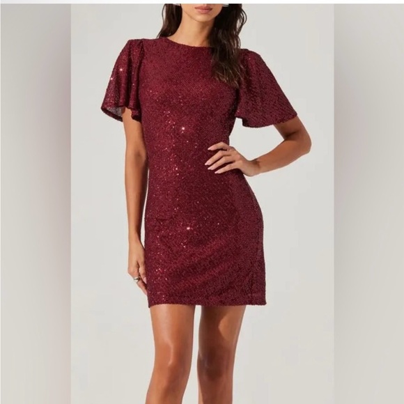 NWOT ASTR the Label Elegant Burgundy Sequin Dress Size Medium - Picture 3 of 4